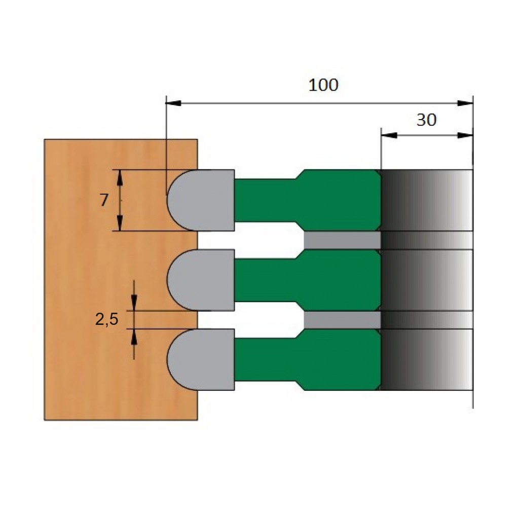 Fresa para Canal Redondo Múltiplo Ø100 x 7 x 30 - 4 Dentes - Cód. 1551.03